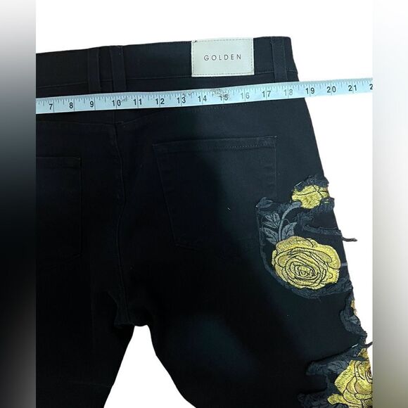 Golden Denim black Jeans yellow Rose zipper ankle 34 - Picture 6 of 6